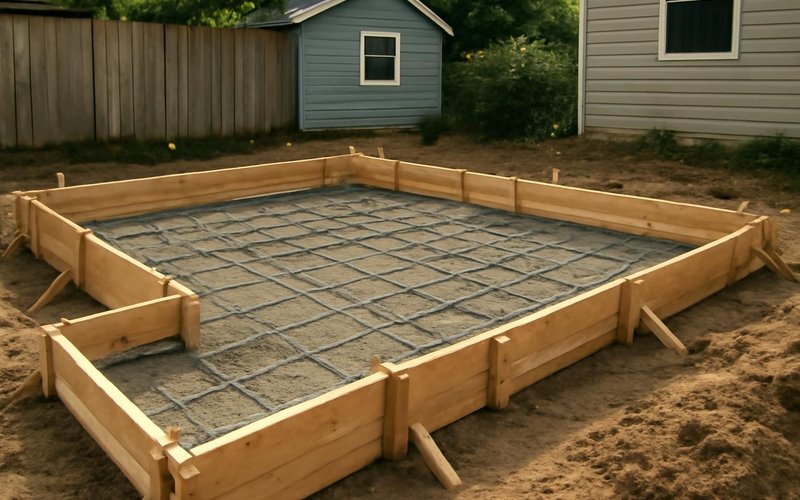 AI concept: Foundation forms for a backyard ADU