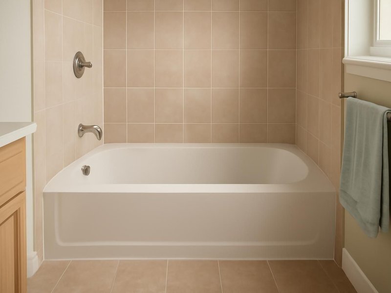 AI concept: Existing condition: tub with a high side and no grab bars in a small hall bath