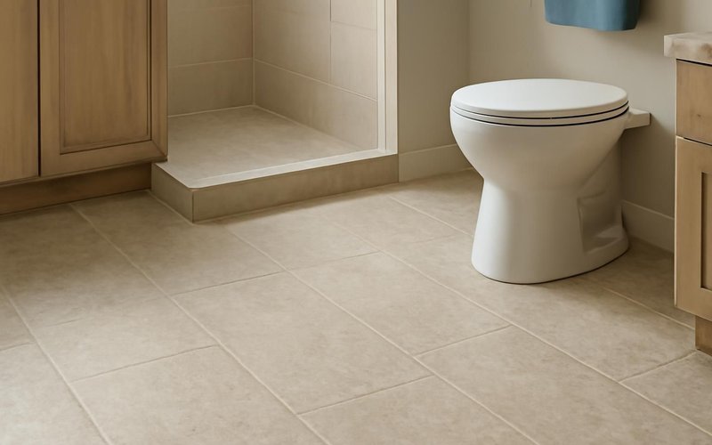 AI concept: Textured porcelain tile in a step-free bathroom