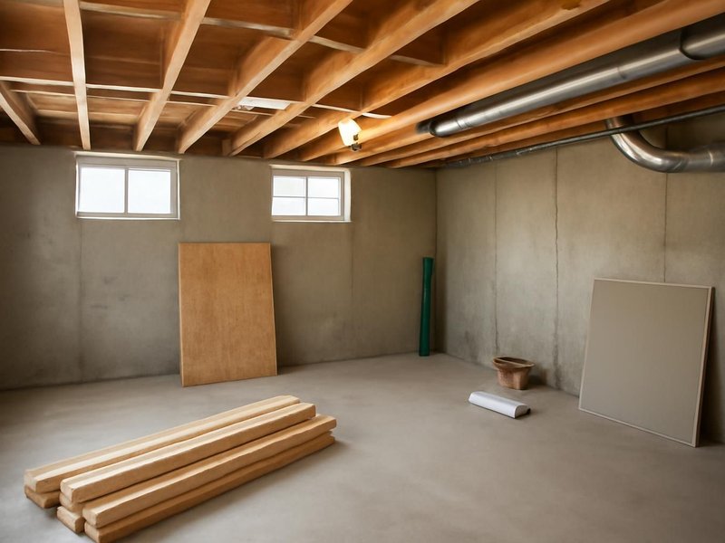 AI concept: Existing condition: bare basement with small windows near the ceiling