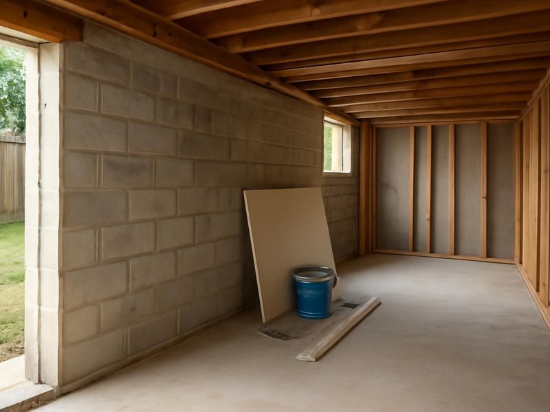AI concept: Existing condition: solid foundation wall facing the side yard