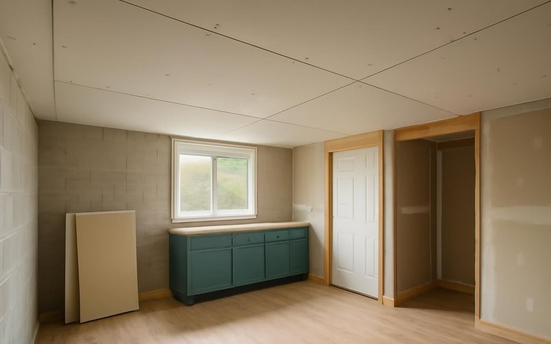 AI concept: Fire-rated drywall on a basement apartment ceiling