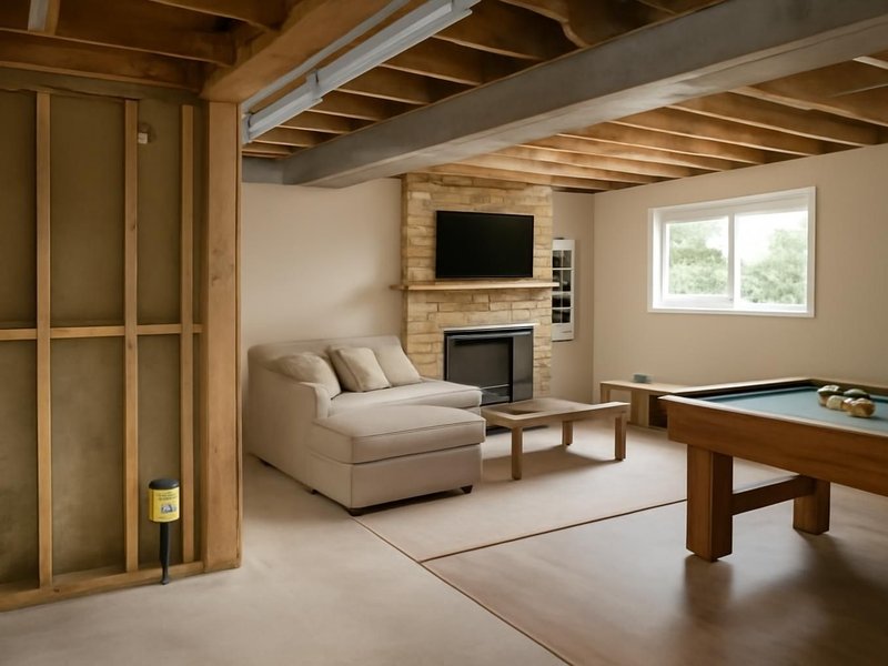 AI concept: 850 sq ft rec room