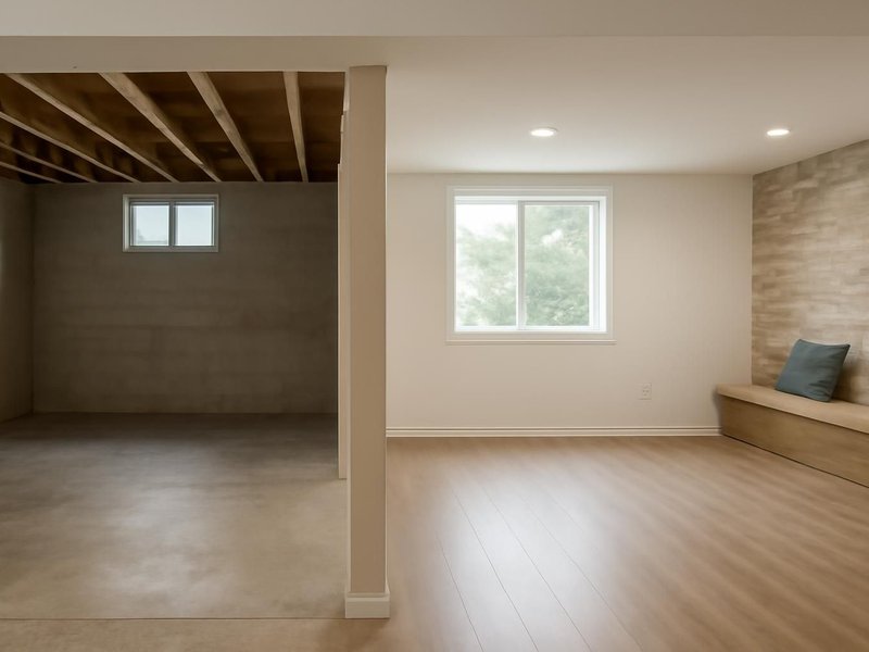 AI concept: Remodeled idea: bright drywall walls and waterproof vinyl plank flooring