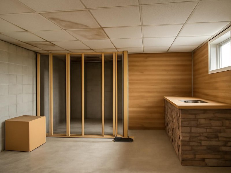 AI concept: Existing condition: drop ceiling with water-stained tiles