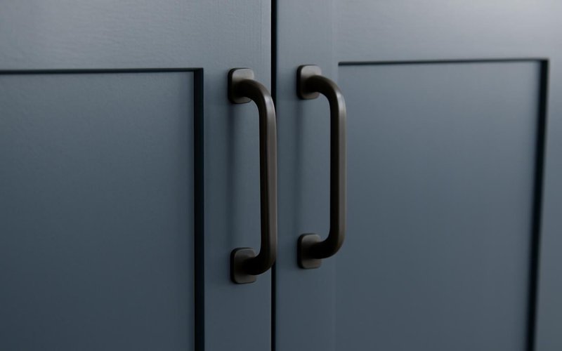 AI concept: Matte black pulls on navy shaker doors