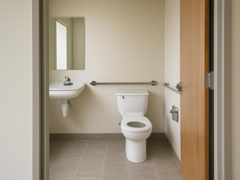 AI concept: Remodeled idea: accessible cafe restroom with grab bars and a wider door