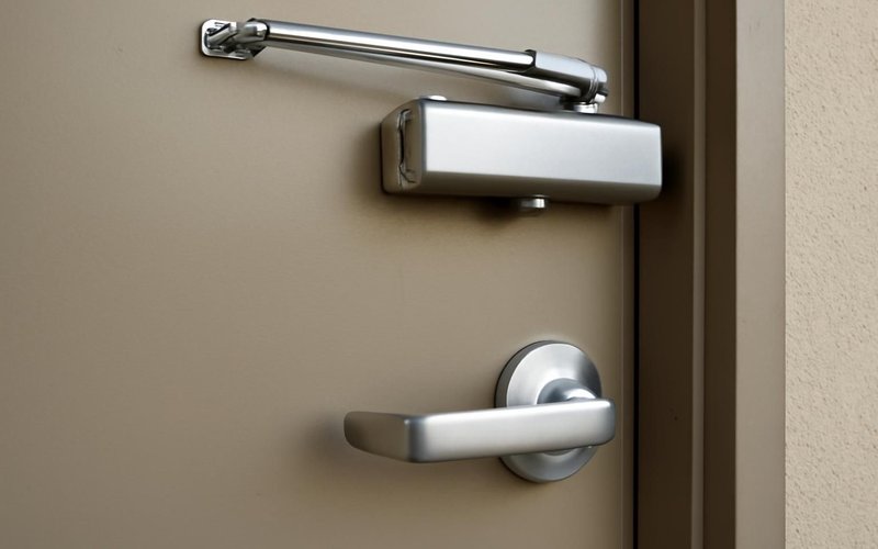 AI concept: Lever handle and closer on a commercial door
