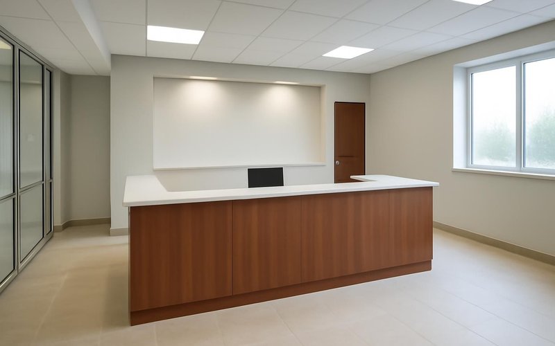 AI concept: Finished office reception ready for opening