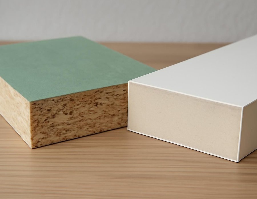 AI concept: A capped composite board and a PVC board cut in half to show the core