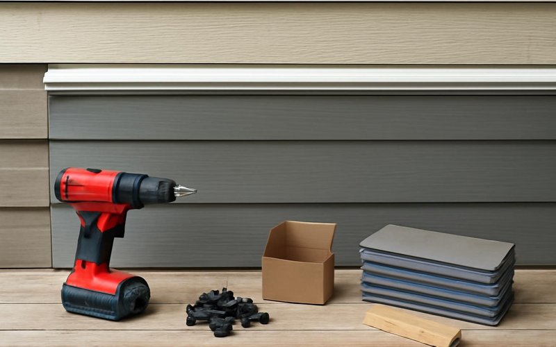 AI concept: Carpenter installing composite boards with hidden clips
