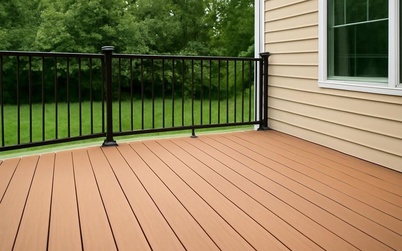 AI concept: Finished composite deck with black aluminum railing