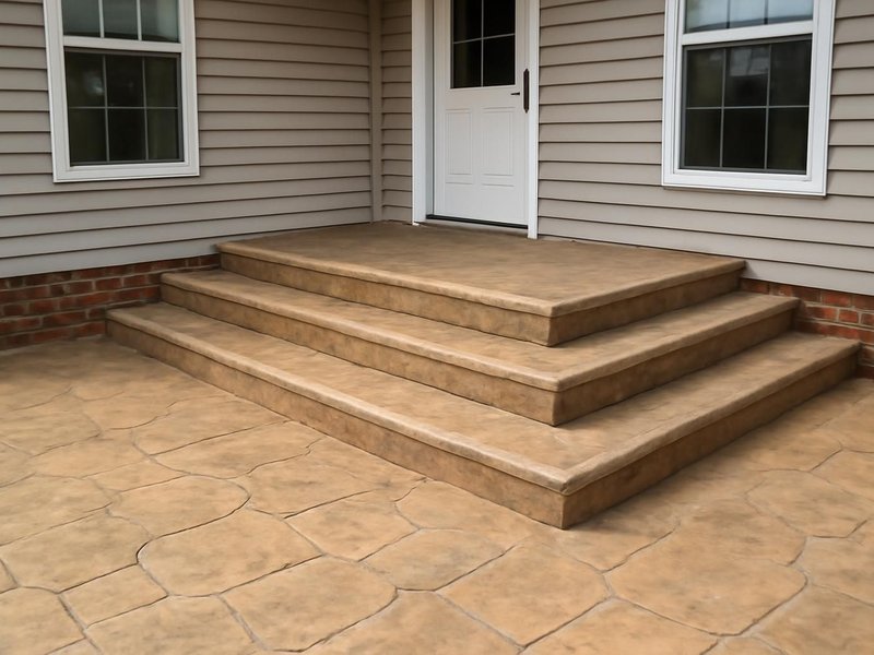 AI concept: Remodeled idea: raised stamped patio level with the door and wide steps