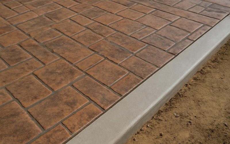 AI concept: Stamping mats on a fresh concrete patio