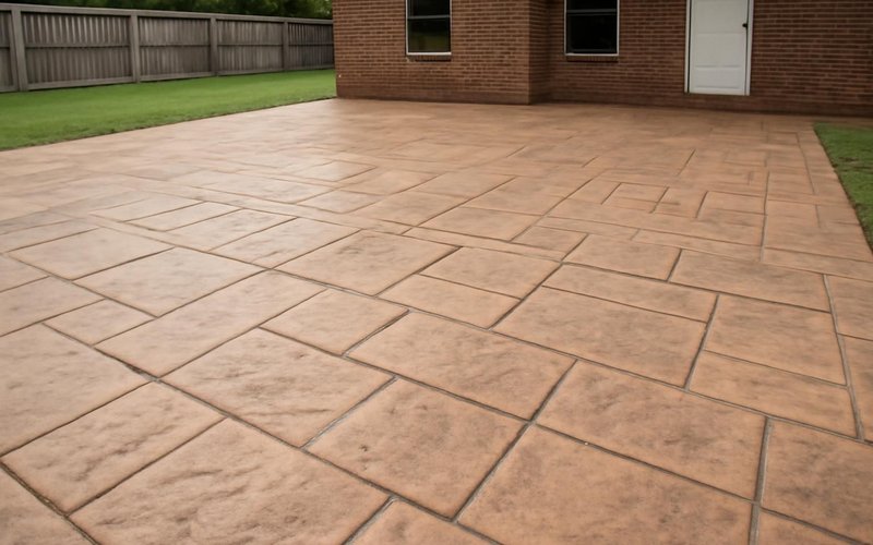 AI concept: Finished stamped patio with saw-cut joints