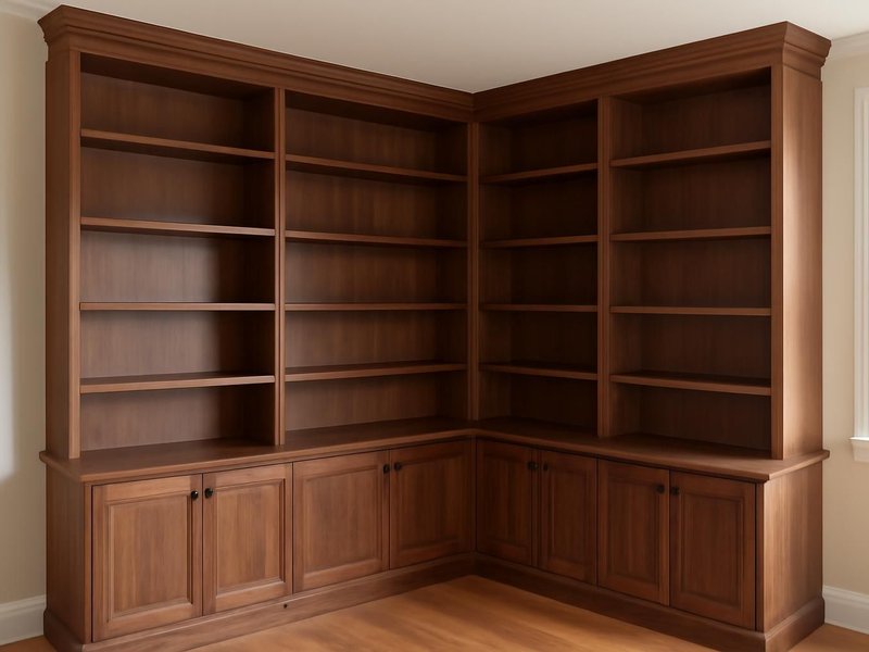 AI concept: Walnut library, two walls