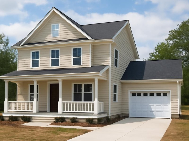 AI concept: Remodeled idea: two-story custom home with a front porch and a detached garage
