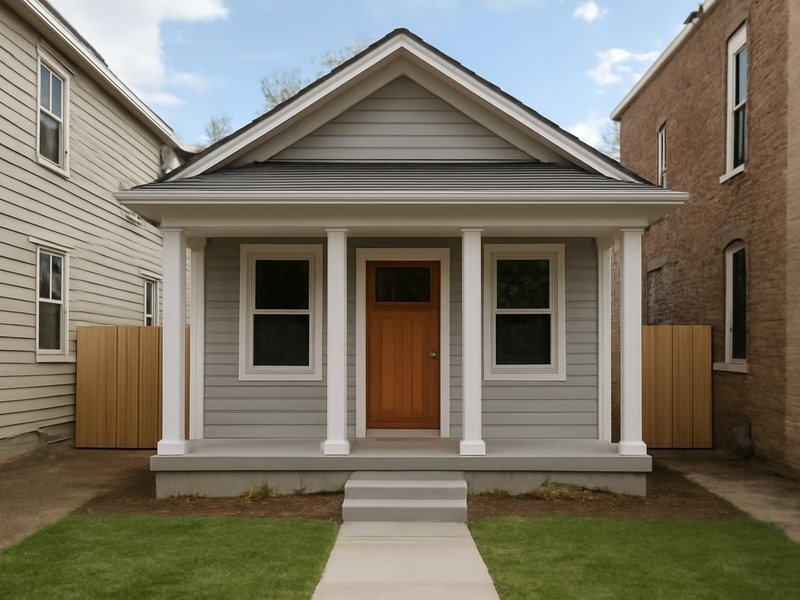 AI concept: Existing condition: narrow city lot with a one-story cottage