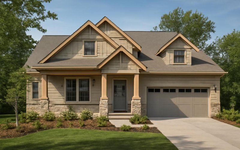 AI concept: Finished custom home with landscaping at move-in