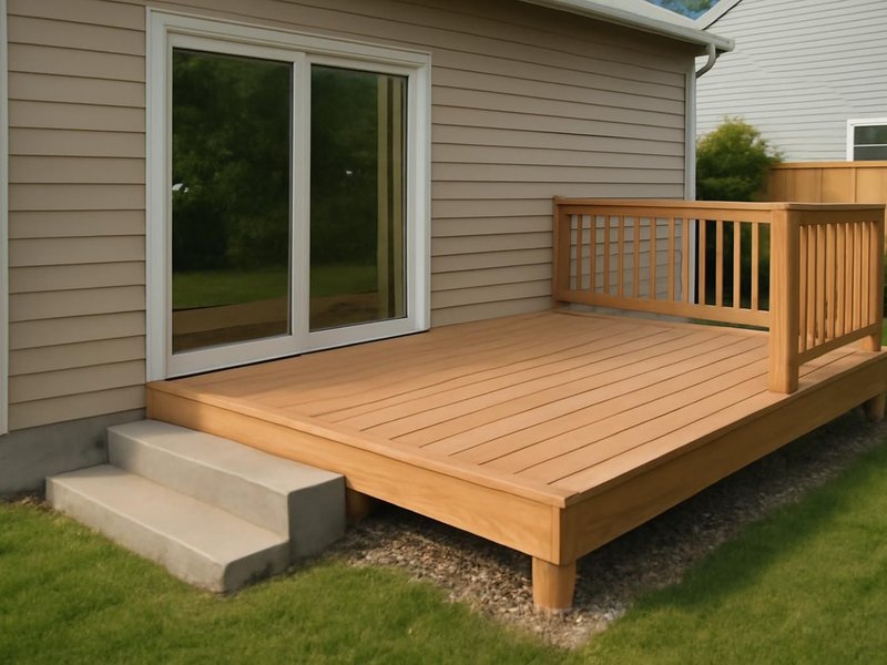 AI concept: Existing condition: sliding door with three concrete steps down to the lawn