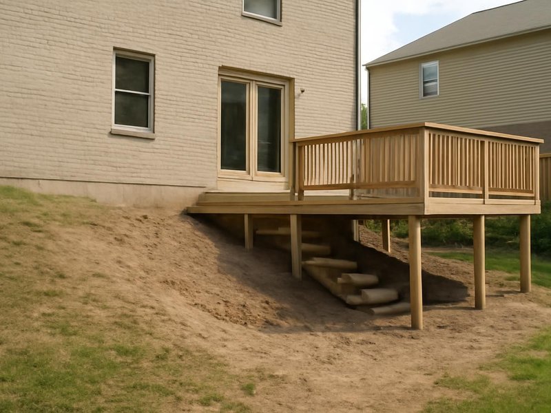 AI concept: Existing condition: sloped backyard below a walkout basement door