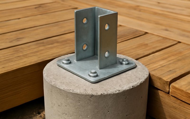 AI concept: Concrete pier footing with a metal post base
