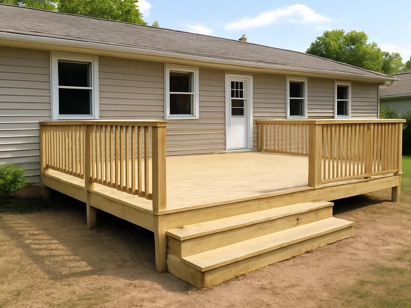AI concept: Pressure-treated deck, ranch house