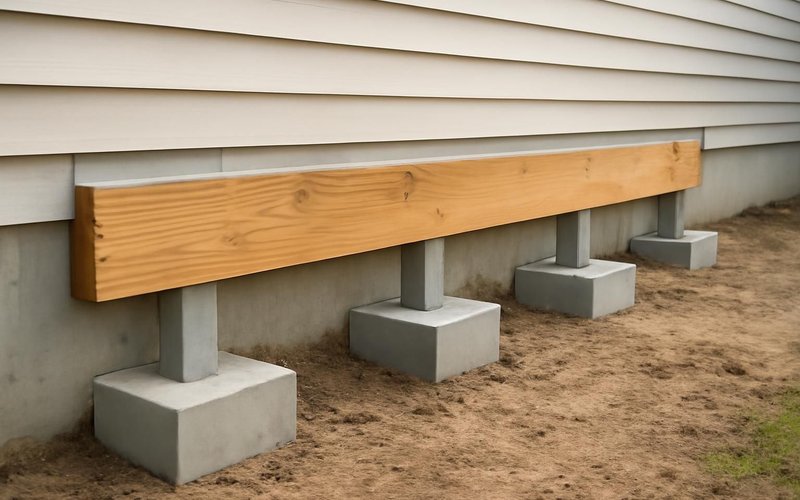 AI concept: Concrete footings and a flashed ledger board ready for inspection