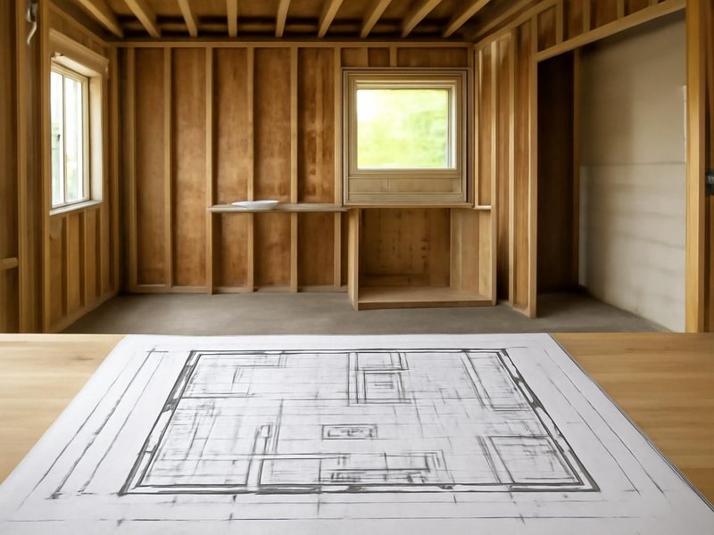 AI concept: Existing condition: architect's plan with a relocated kitchen that bid far over budget