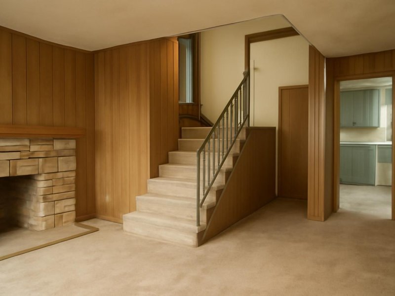 AI concept: Existing condition: split-level with a closed stair and dated finishes