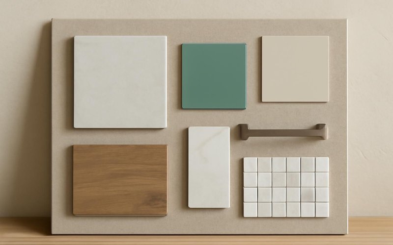 AI concept: Selection board with tile, paint and fixture samples