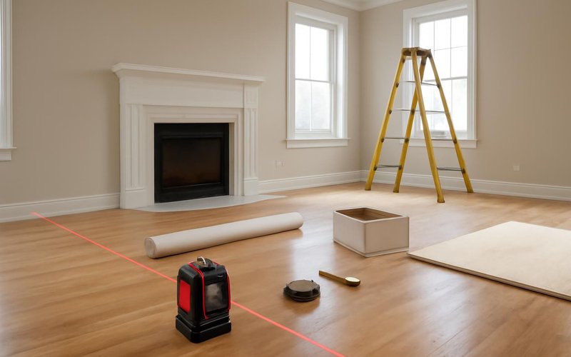AI concept: Designer measuring a living room with a laser