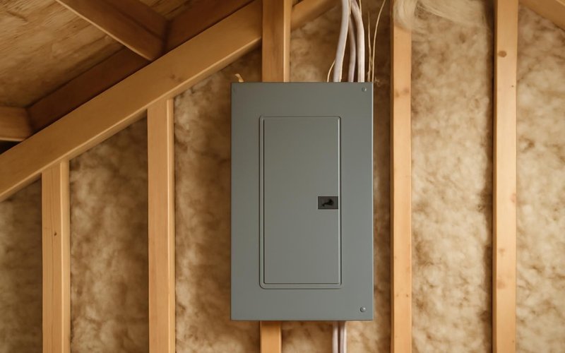 AI concept: Photos of an electrical panel and attic framing