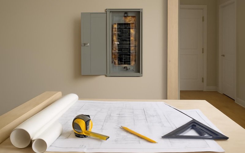 AI concept: Designer and supervisor checking an electrical panel