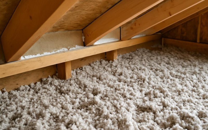 AI concept: Attic with sealed top plates and blown cellulose