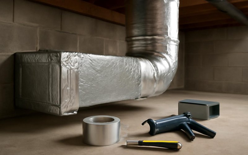 AI concept: Crew sealing ducts in a basement