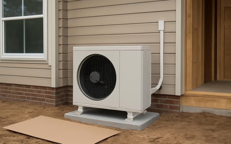 AI concept: Heat pump outdoor unit being installed
