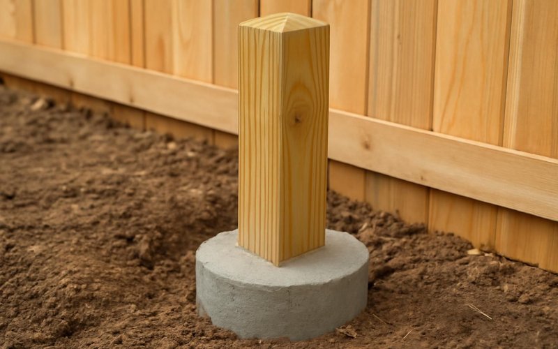 AI concept: Fence post set in concrete with a crowned top