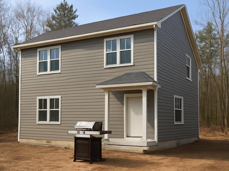 AI concept: Existing condition: two-story house near woods with melted vinyl near the grill