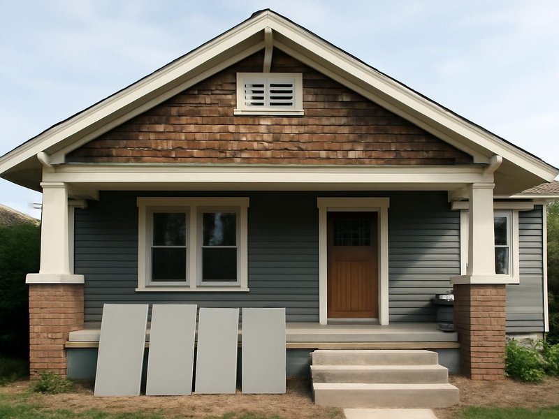 AI concept: Existing condition: craftsman bungalow with cracked wood shingles