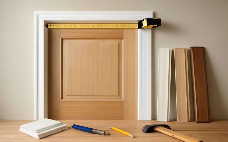 AI concept: Carpenter measuring a door opening with trim samples