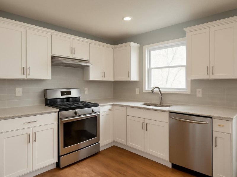 AI concept: Remodeled idea: kitchen rebuilt with new cabinets, counters and paint