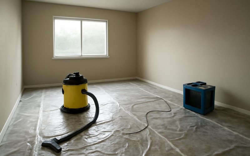Technician cleaning soot from a ceiling