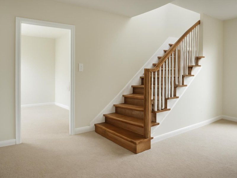 AI concept: Remodeled idea: new plush carpet in bedrooms and engineered wood on the stairs
