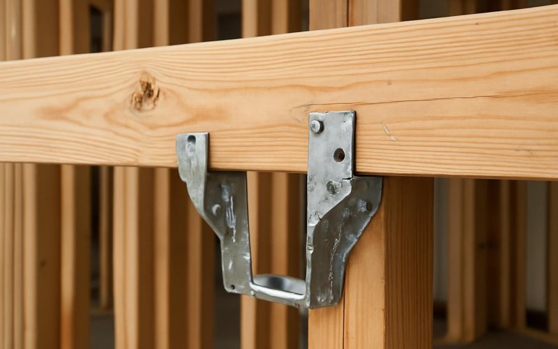 AI concept: Metal joist hangers on a new beam