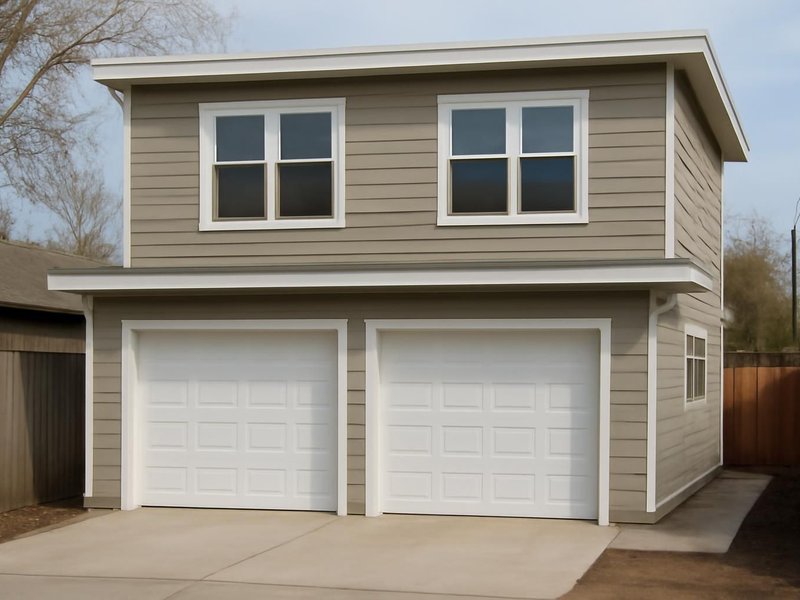 AI concept: Existing condition: two-car garage with a flat roof by the alley