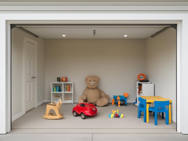 AI concept: Existing condition: one bay of a two-car garage full of toys