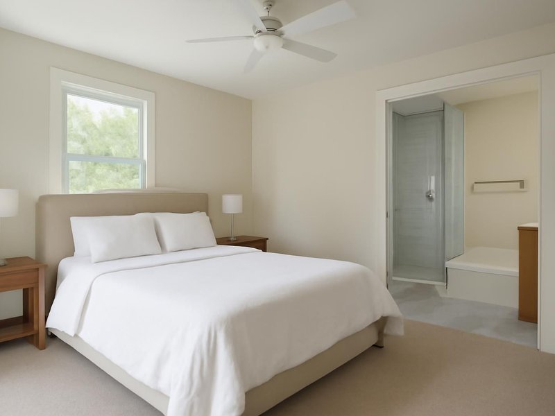 AI concept: Bedroom with shower bath
