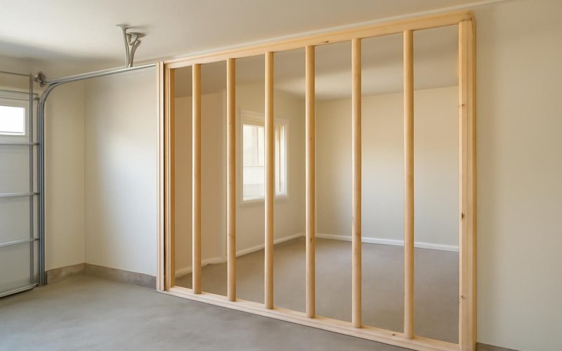 AI concept: New wall framed where a garage door was