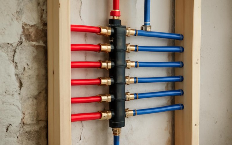 AI concept: PEX manifold with individual shutoff valves